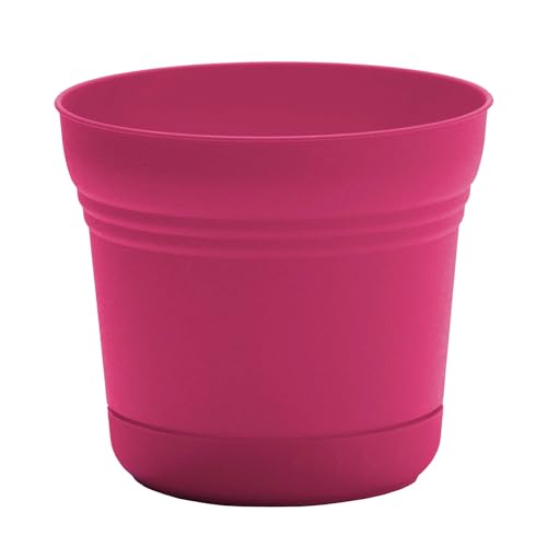 Bloem Saturn 7 Round Plastic Planter - Indoor/Outdoor Snap-in Saucer & Drainage Holes Fuchsia
