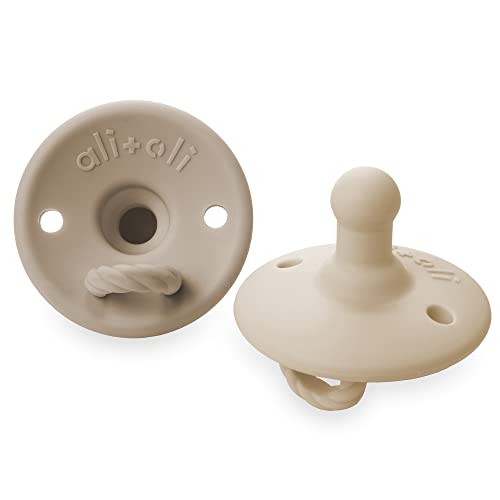 Image of Ali+Oli Pacifier for Baby (2-pk) Set Original Round (Oat-Coco) Concaved Shield Newborn Pacifiers, BPA-Free Silicone Baby Pacifier Set, Baby Binkies, Chupones para Bebes