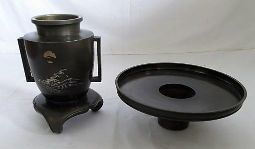 金属工芸　銅器　銀象嵌　薄端　華道 金属工芸 銅器 銀象嵌 薄端 華道