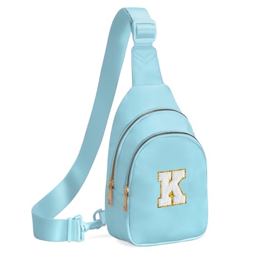 Birthday Gifts for 7 8 9 10 11 12 13 Year Old Girls Small Initial Sling Bag Cross Body Bag Fanny Pack for Girls Icing Blue K