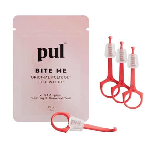 PUL 2-in-1 Aligner Removal Tool and Chewies for Invisalign Aligners, Retainers and Trays - Patented Invisalign Remover Tool for Easy Removal &amp; Secure Fit - Pack of 4, Pink