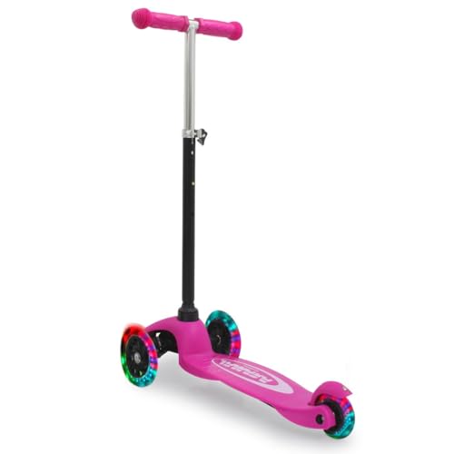 JAMARA 460497 KickLight Scooter pink-Lenker höhenverstellbar, bewegliche Lenkstange zur Richtungsänderung, kugelgelagerte leuchtende, 3 Räder für stabiles Fahren und Hinterradbremse