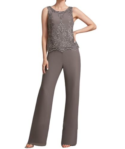 3 Pieces Mother of The Bride Pant Suits - 3/4 Sleeve Lace Chiffon Formal Jumpsuits for Women4