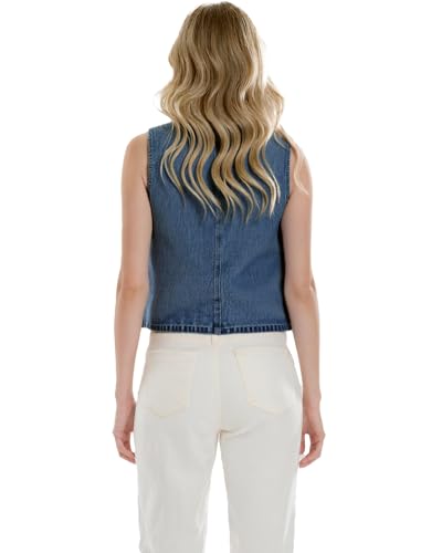 Women's Denim Sleeveless Vest for women, Casual V Neck, Button Front with Pockets for Summer4