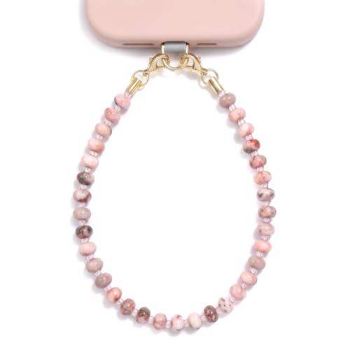 Image of POSADINA Natural Stone Phone Charm, Beaded Healing Phone Wrist Strap, Handmade Cellphone Chain Lanyard with Tether Tab