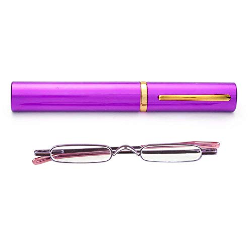 KoKoBin Mini Slim Reading Glasses Spring Hinge Metal Reading Aid Unisex with Case (Purple, +2.0) - Image 2