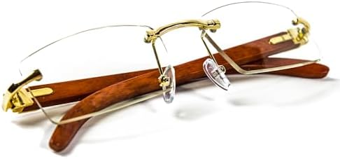 Rimless Woodgrain Vintage Retro Gold Frame Clear Lens Hip Hop Fashion GlFor Men