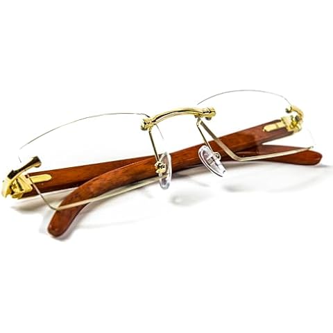 Street Knitted Vintage Retro 90's Rimless Clear Lens Gold Frame Hip Hop Rectangle Men Frameless Buffs Woodgrain Fashion Frameless Square Clear Tint Eye Glasses Cover