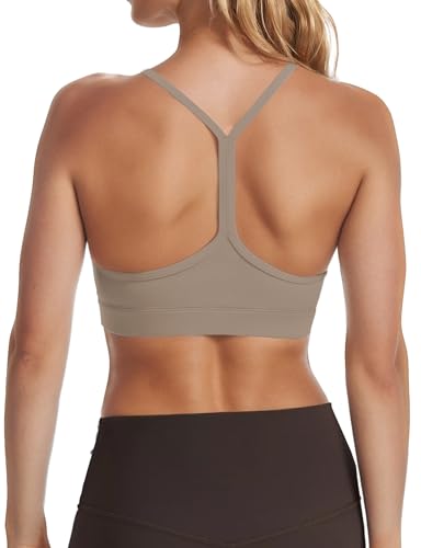 Image of Buauty 2 Packs Y Back Sports Bra for Women, Low Impact Padded Racerback Spaghetti Strap Bras, Workout Yoga Tops