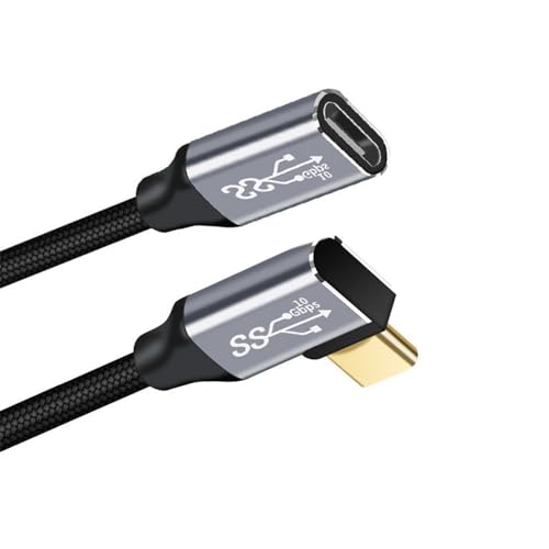 NFHK Left Right Angled USB-C USB 3.1 Type C Male to Female Extension Data Cable 10Gbps 100W with Sleeve for Laptop 100cm