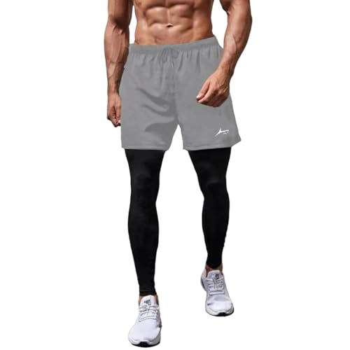 Image of PROSHARX 2 in 1 Active Dual Pants | Men's 2 in 1 Running Pants, Gym Workout Compression Pants for Men Training Athletic Pants