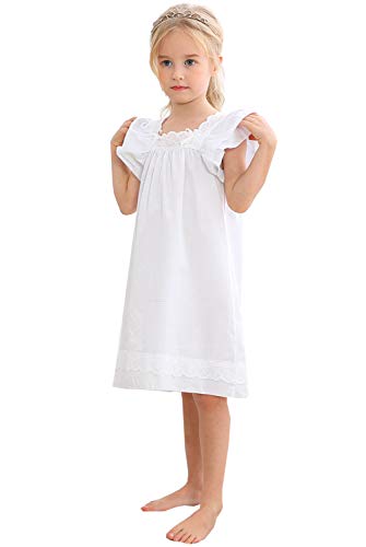 PUFSUNJJ Lovely Girls Princess Nightgown Soft Cotton Sleepwear Kids 3-12 Years White - Thumbnail 5