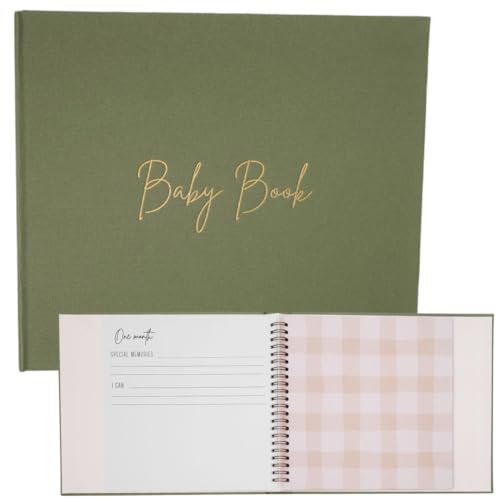 Image of Keepsake Memory Book for Boys and Girls - Minimalist Olive Baby Book Keepsake First 5 Year Baby Memory Book - Gender Neutral Baby Journal for First Time Moms - Baby Registry Linen Hardcover
