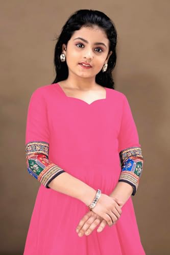 Image of Cotton Silk Long Anarkali Kurta for Girls