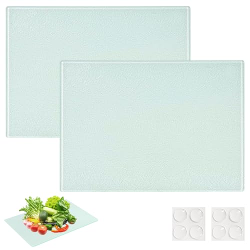 2 tablas de cortar de cristal de 28 x 20 cm, templado con patas antideslizantes, resistente al calor, higiénico y resistente a los arañazos, tabla de cortar de cristal para cocina y encimera