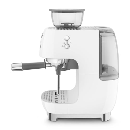Image of Smeg EGF03 Semi-Automatic Espresso Machine with Built-In Grinder, Dual Thermoblock, 50's Retro Style - White (120 V)