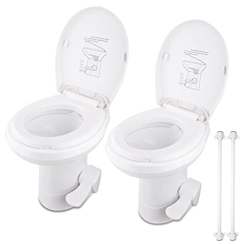 Image of AW 2 Packs Gravity Flush Toilet RV Toilet Foot Pedal 20 inch Seating Height | Motorhome Caravan Travel Trailer