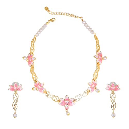 Estele Jewellery Sets for Women Gold Plated Pink & White Enamel Attractive Lotus Designer Ethnic Pearl Necklace Set Versatile Chic for Women & Girls (B0CY8B1VKB) Amazon Price History, Amazon Price Tracker