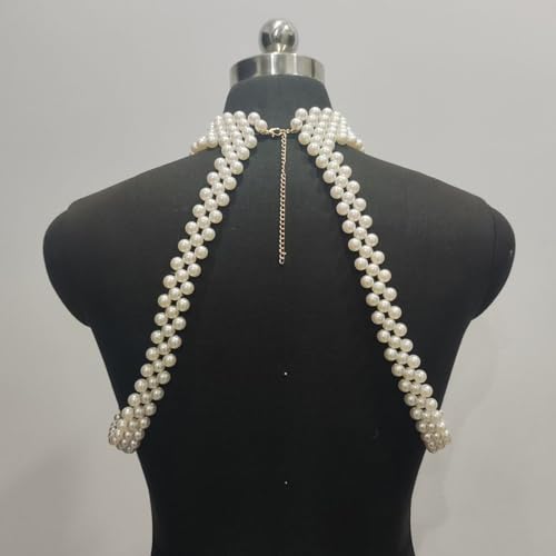 Collar de hombro con perlas de imitación texturizadas y cadena de cintura ajustable 4