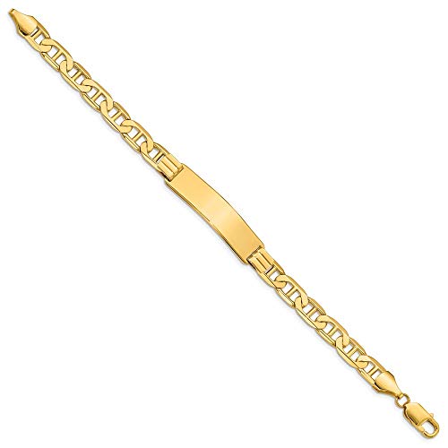 Solid 14K Yellow Gold Anchor Mariner Link Id Bracelet Engravable Identification Name Bar Tag - With Secure Lobster Lock Clasp 8" (Width = 10Mm) #TOP1