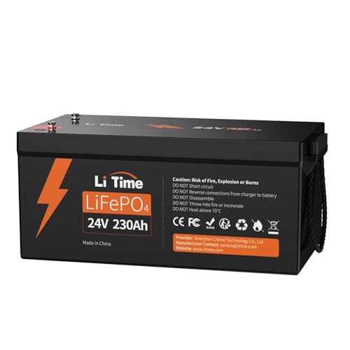 Litime 4 Pack 24V 230Ah LiFePO4 Lithium Battery, Group 8D, 4000+ Deep Cycle, 5888W Continuous Output Power, IP65 Protection Class Perfect for RV Solar Power Back up Energy Marine.