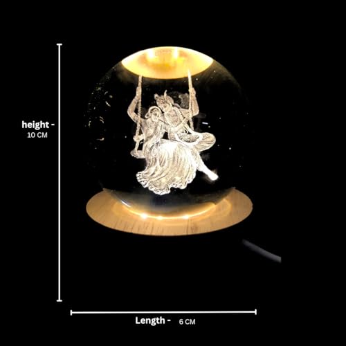 Image of 3D Radha Krishna Crystal Ball Night Lamp with Wooden Base, LED USB Decorative Light (Radha Krishan jula)