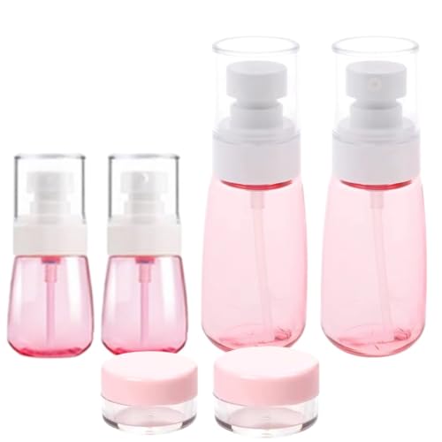 Kit Viagem 6 Peças Frascos Potes e Espátula Para Shampoo Perfume Condicionador Creme Ou Outros (Rosa