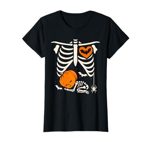 Halloween Lustiges Kostüm Schwangere Frau Kürbis Rippenkäfig T-Shirt