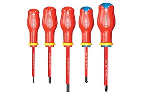 Facom ATP.J5VE Set of 5 PROTWIST® SCREWDRIVERS 1000 Volts insulated for PHILLIPS® screws & for slotted screws