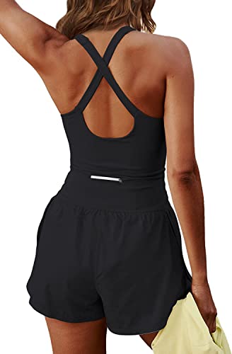 Hotexy Womens Workout Athletic Romper Running One Piece Exercise Jumpsuit Shorts Tennis Gym Clothes Outfits With Back Zipper Pocket