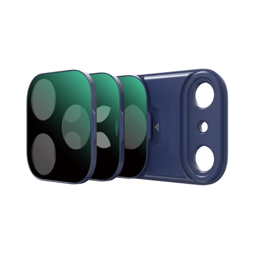 Filtros de vidrio óptico CPL y UV para iPhone 17 Pro Max con chasis de aluminio azul