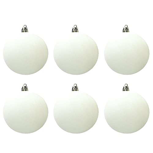 6x Palline di Natale in Velluto Sfera Infrangibile in Plastica BIANCA FLOCCATE per Albero di Natale Decorazioni Natalizie Ornamento Set 6 palle BIANCO INNEVATO floccato vellutato (8 cm)