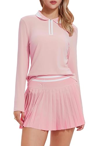 Image of Tennis Skirt Sets for Women Zipper Color Block High Waisted Golf Polo Two Piece Skirt Set Women 2 Piece Outfits