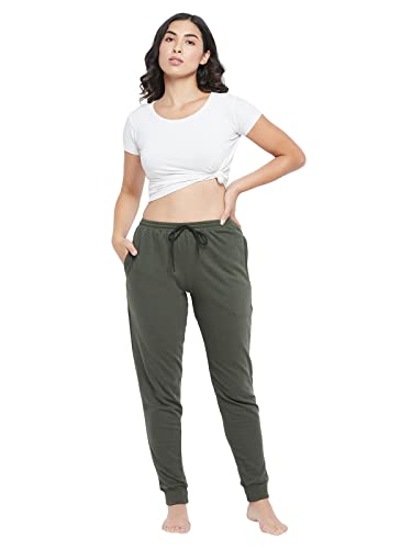 Image of Clovia Women's Regular Women's's Fleece Chic Basic Cuffed Joggers (LB0201P17 Green S)