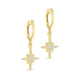 Tuscany Silver Pendientes criollos de estrella del norte de plata de ley y chapados en oro, Plata, Circonia cúbica