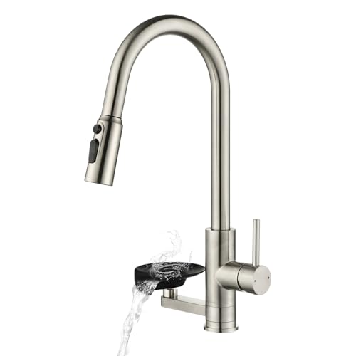 Robinet de cuisine Mynaiad avec lave-gobelet,douchette extractible, double sortie, rotation 360°, robinetterie robinet cuisine en acier inoxydable 304 brossé