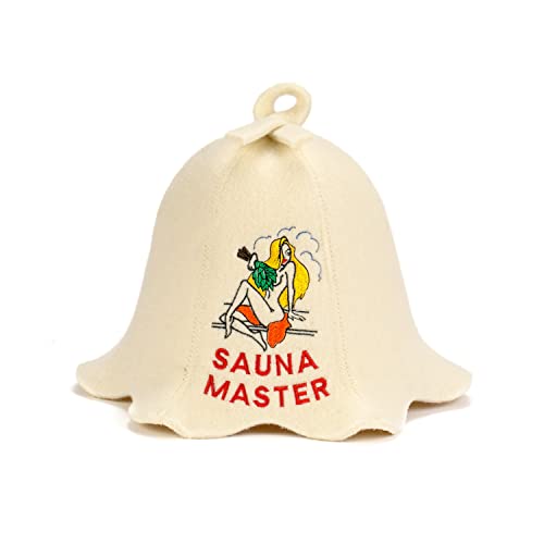 SAUNA GURU Sauna Master Hat, 100% Organic Wool Felt Sauna Cap, Banya Hat Sauna Hair Protector, Sauna Accessories Embroidered Hat, Sauna Accessory, Russian Sauna Hat, Sauna Gifts for Men and Women