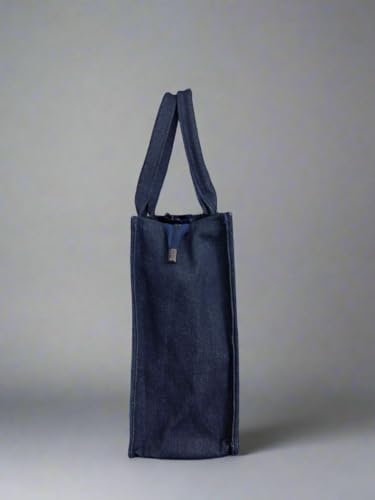 Image of Customised & Personalised Tote Bag for Women | Stylish Denim Handbag with Name & Floral Print | Multipurpose Office, College, or Gift Bag