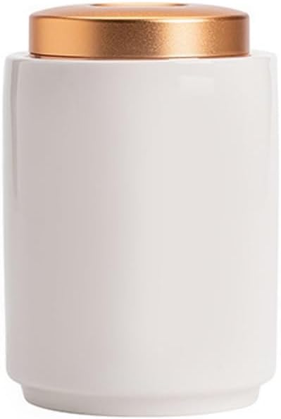 SONGCHAO Sugar Jar Ceramic Tea cans, Alloy lid, Sealed White Porcelain Storage, Small Household Tea Canister