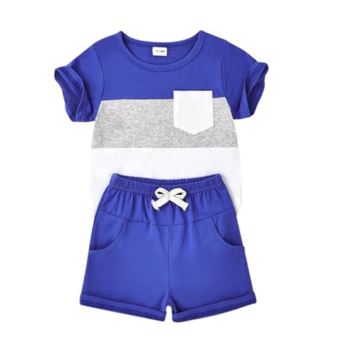 Image of Toddler Boy Clothes Baby Summer Outfit Patchwork Tee Shorts 12M-4T