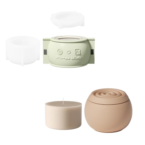 BOOWAN NICOLE Recipientes de vela esférica con tapa, moldes de silicona con moldes de silicona de repuesto de 7 onzas, molde de silicona para tarro de vela para cemento de hormigón Jesmonite (SH1038-1