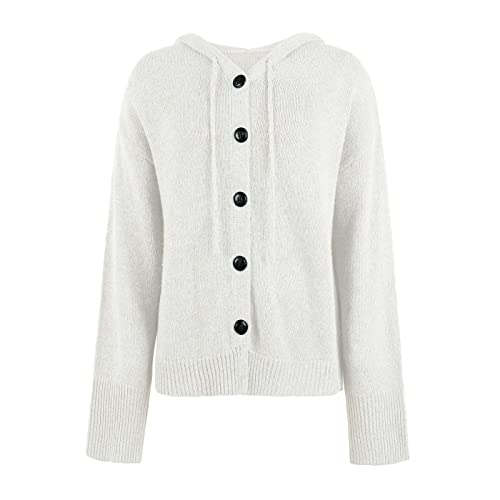 Sweaters For Women Oversized Sweatshirt Long Sleeve Solid Pullover Tops Teen Girls Christmas Fall Y2K Clothes Fashion Cute Cashmere Knit Cozy Button Down Open Front Cardigan Hoodies(S White,Medium) #TOP3