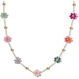Daisy flower necklace for Women Cute Flower Necklace Exquisite Colorful Gemstones Daisy Pearl Necklace Fashion Jewelry for Women (Big flower)