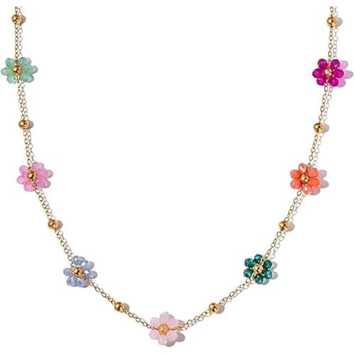 Daisy flower necklace for Women Cute Flower Necklace Exquisite Colorful Gemstones Daisy Pearl Necklace Fashion Jewelry for Women (Big flower)