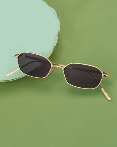 Image of Carlton London Gold Toned with UV Protected Lens Rectangle Sunglass