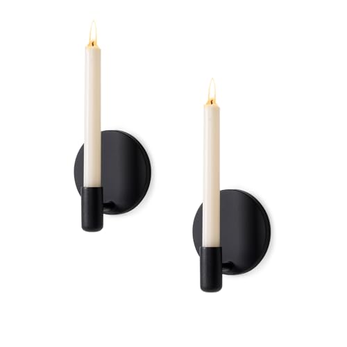 2 Stück Minimalistischer Wandkerzenhalter Set für Stabkerzen (Schwarz)