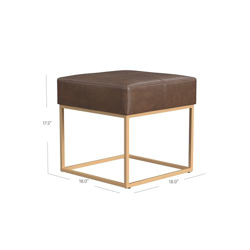Image of HomePop 18 inch Small Square Gold Metal Ottoman - Brown Faux Leather