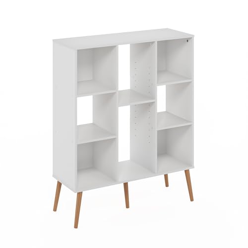 Image of Furinno Claude Mid Century Style Book Shelf, 8-Cube Bookshelf, Cube Storage Organizer Bookcase with Wood Legs, 10.9 x 31.5 x 39.3, for Living Room, Bedroom, Home Office, White