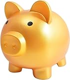 Cute Piggy Bank Plastic Pig Money Bank Adults Piggy Bank Pig Money Box Coin Bank Plastic Saving Coin Box for Boys Girls Kids (Golden)