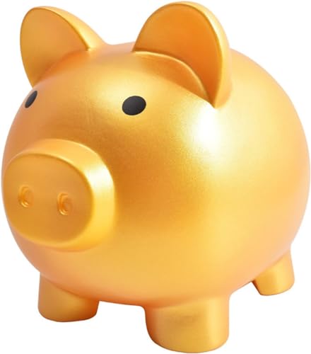 Cute Piggy Bank Plastic Pig Money Bank Adults Piggy Bank Pig Money Box Coin Bank Plastic Saving Coin Box for Boys Girls Kids (Golden)